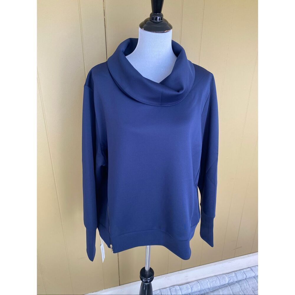 Addison Bay women XL cowl neck pullover sweatshirt navy blue brand new